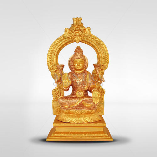 Gold Plated Lakshmi Statue - Bronze, 12 Inches, Golden, Seated | Intricate Details, Polished Finish, Square Base
