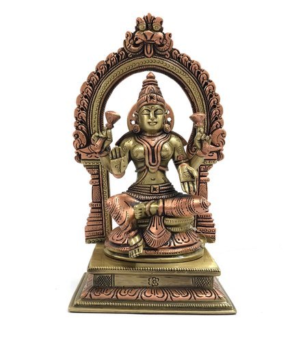 Godess Lakshmi with Arch Statue - Brass Alloy 8x4.5x2.75 Inches, Gold Finish, Intricate Details, Elegant Design