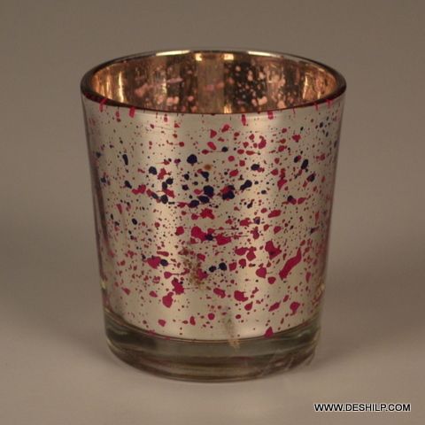 Silver Red Dotted Glass Candle Holder