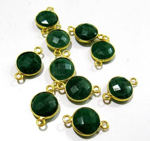 Set of 6 piece Emerald coin Shape Briolette Bezel Connectors