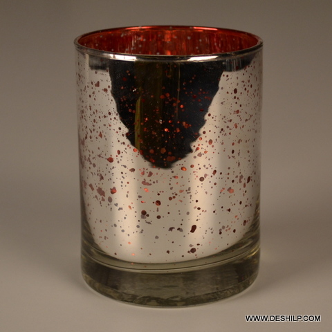 Red & Silver Color Glass Candle Holder
