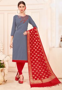 Grey Party Wear Hand Work Suit