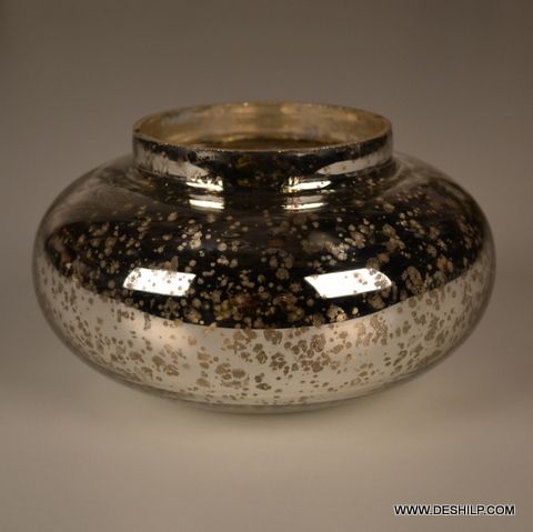 Ink-Pot Shape Glass Silver Candle Holder