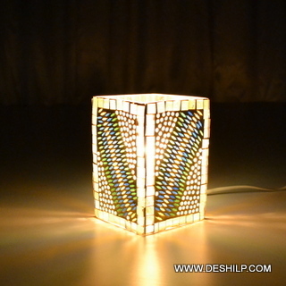 Golden And Multicolor Small Mosaic Table Lamp