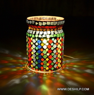Multicolor Traditional Mosaic Handmade Glass Table Lamp - Shape: Round
