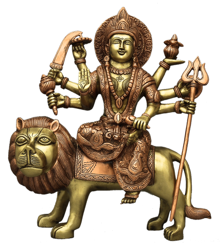 Durga Devi 9.5 Inch Statue - Brass & Copper, 9.5x8.5x2 Inch, Gold | Intricate Details, Antique Finish, Collectible