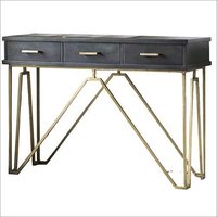 Solid Wood & Metal Study Table With 3 Drawers