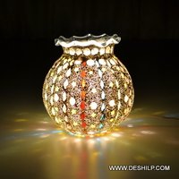 Golden And Red Mosaic Handmade Glass Table Lamp - Shape: Round