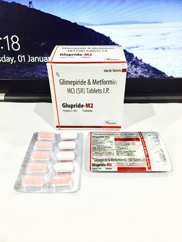 Glimepiride Metformin Tablets - 2 mg Glimepiride + 500 mg Metformin (SR) | Blood Sugar Control, For Type 2 Diabetes, Recommended for Adults