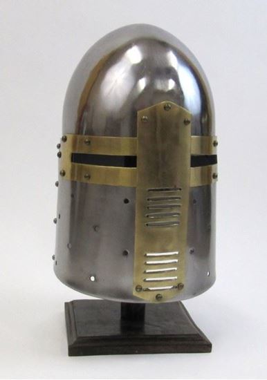 Armor Helmet Sugar Loaf - Metal, 8.75x9x18 in, Silver & Golden | Hand Built, Roman Theme, Outdoor Style