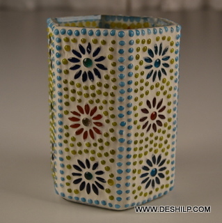 Cylindrical Mosaic Glass Candle Holder