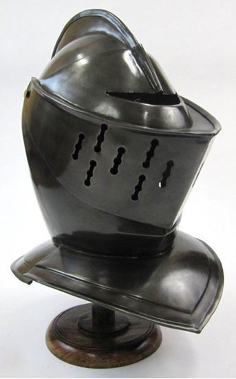 Armor Helmet - 11.25x13x15 inches | Handcrafted Black Design, Movable Visor, Elegant Etchings, Optimal Air Flow