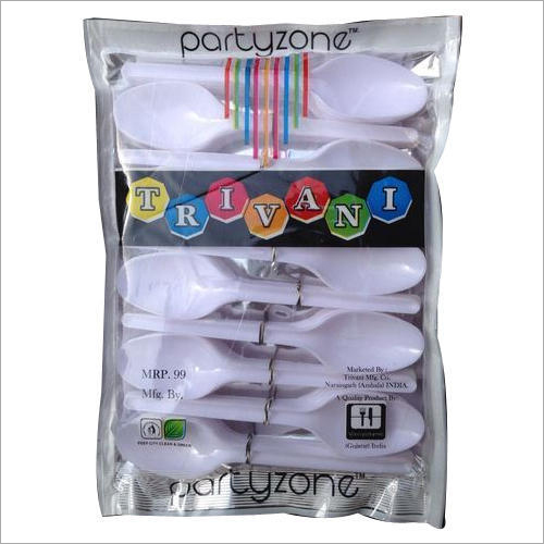 White Disposable Spoon - Plastic Material, Customized Size, White Color | Ideal for Event and Party Supplies, Conveniently Disposable