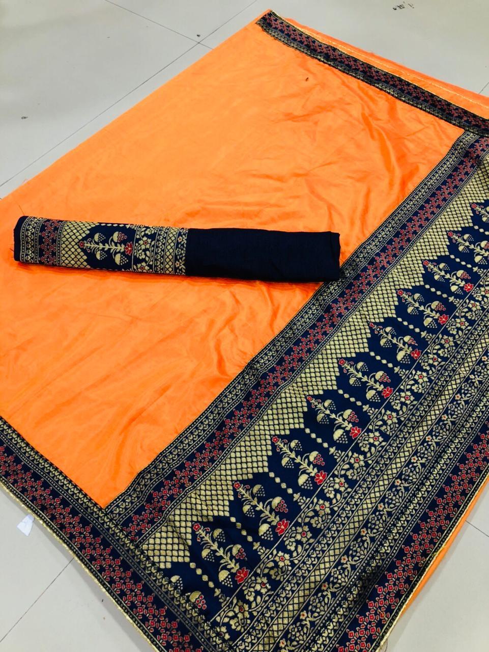 Pure Sana Silk Saree With Jacquard Pallu And Blouse