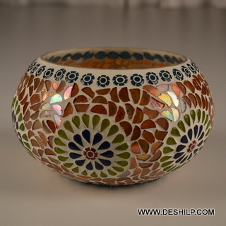 Round Mosaic Handmade Glass Votive