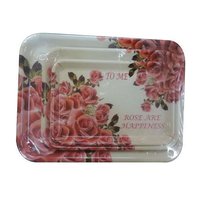 Melamine Tray - 8 Inches Rectangular, Printed Design With Easy To Wash Surface And Robust Handle