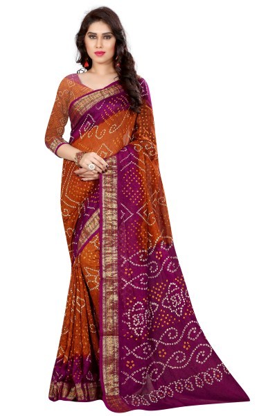 Pure Cotton Bandhej Saree With Zari Work
