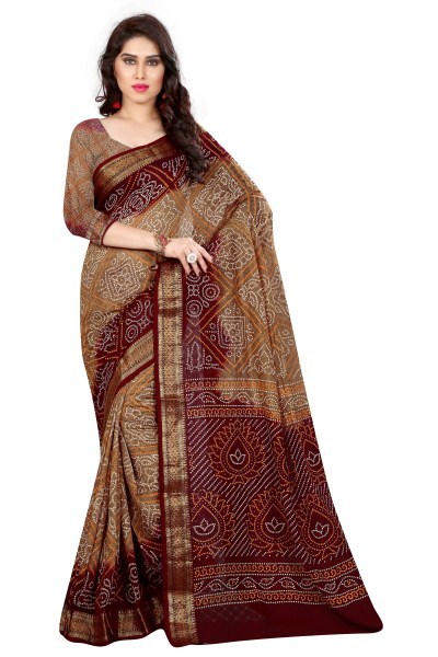 Pure Cotton Bandhej Saree With Zari Work