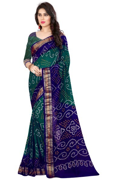 Pure Cotton Bandhej Saree With Zari Work