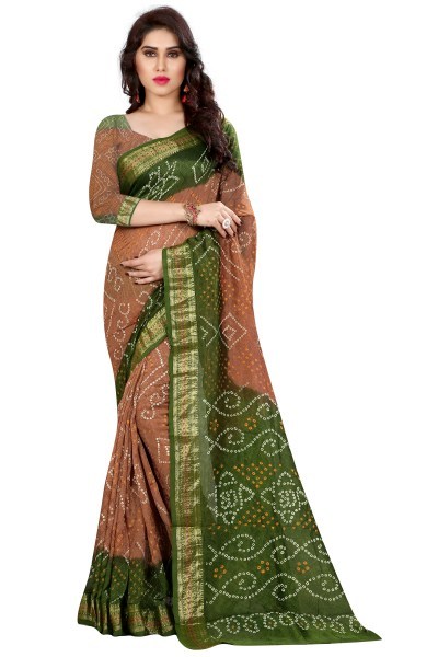 Pure Cotton Bandhej Saree With Zari Work