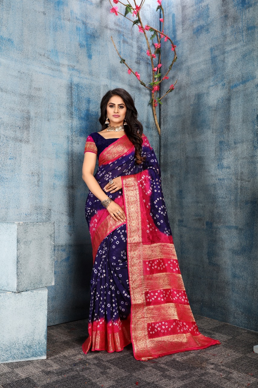 Navratri Special Pure Cotton Bandhani Saree With Zari Work