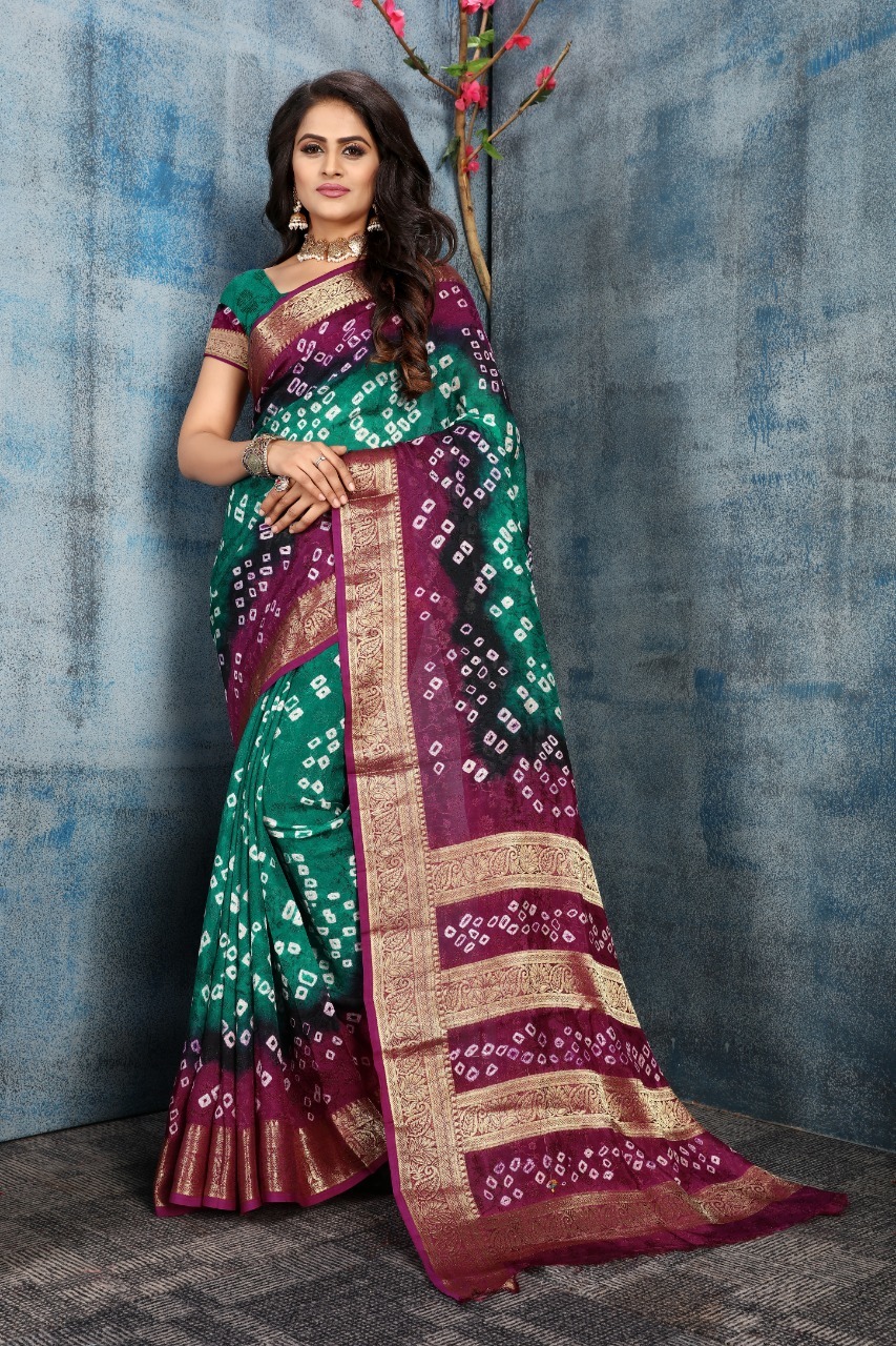 Navratri Special Pure Cotton Bandhani Saree With Zari Work
