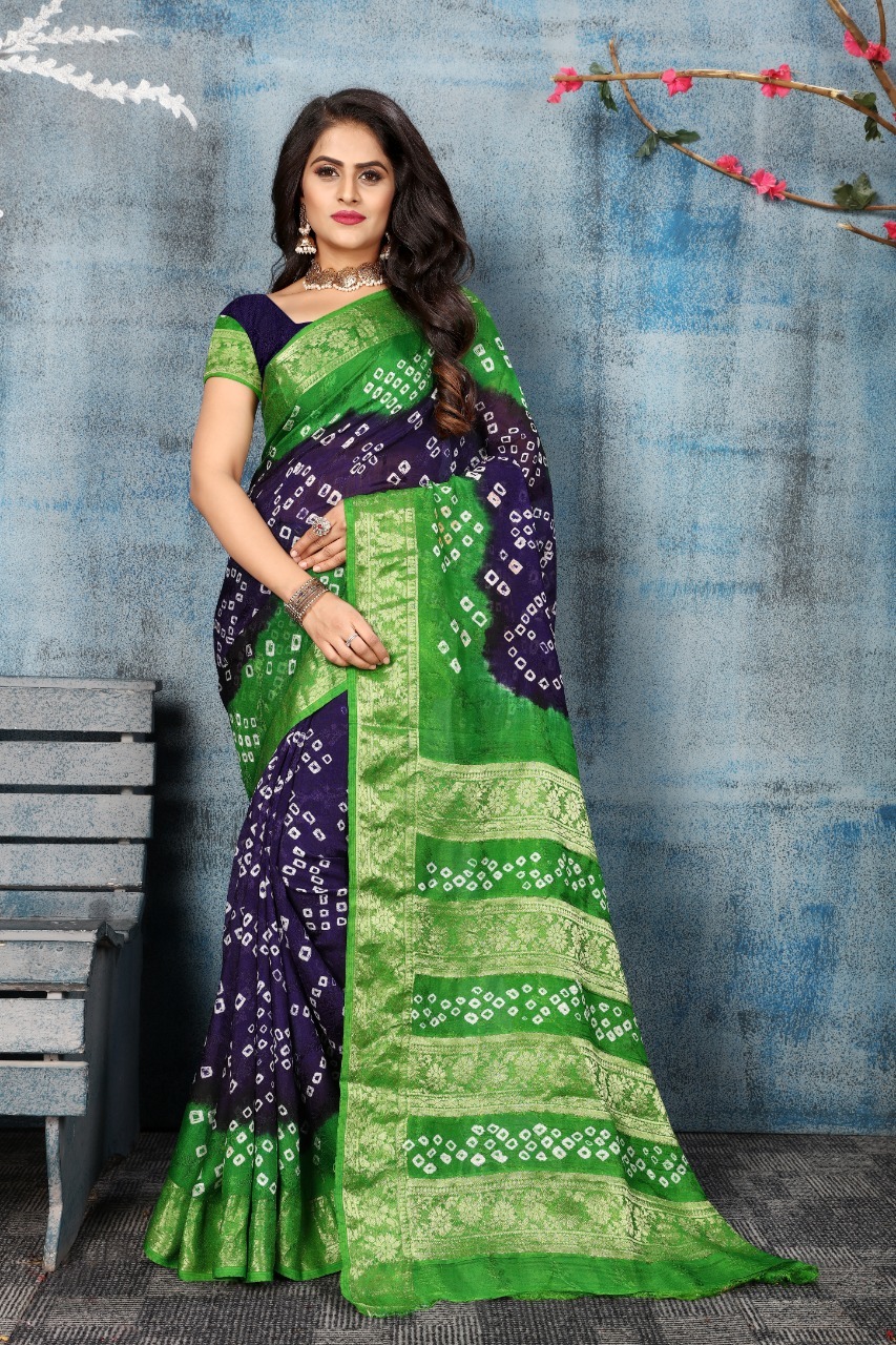 Navratri Special Pure Cotton Bandhani Saree With Zari Work