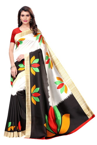 Mysore Silk Saree - Multicolor Printed, Kalamkari Design With Designer Pallu & Unstitched Blouse Piece