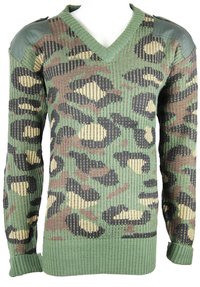 Military Camouflage Wool Pullover - Wool Cotton Blend, Unisex Full Sleeves, Camouflage Design, Breathable for Spring and Winter