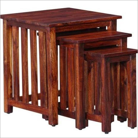 Handmade Hardwood Square Set Of 3 Nesting Tables