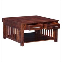 Solid Wood Strip Design Center Table with 4 Drawers