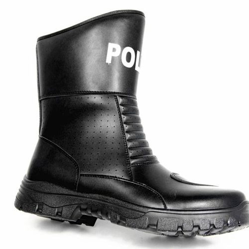 Black Police Offier Pu Rubber Dual Density Sole Rider Boot