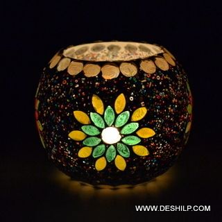 Antique Mosaic Design Glass T-Light Candle Holder