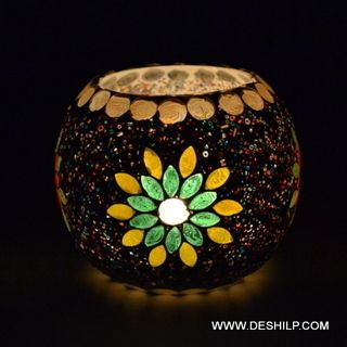 Antique Mosaic Design Glass T-light Candle Holder