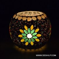 Antique Mosaic Design Glass T-light Candle Holder