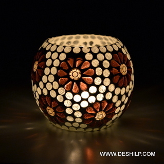 Round multicolored Multi Mosaic Glass Candle Holder