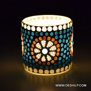 T Light Candle Holder With Mosaic