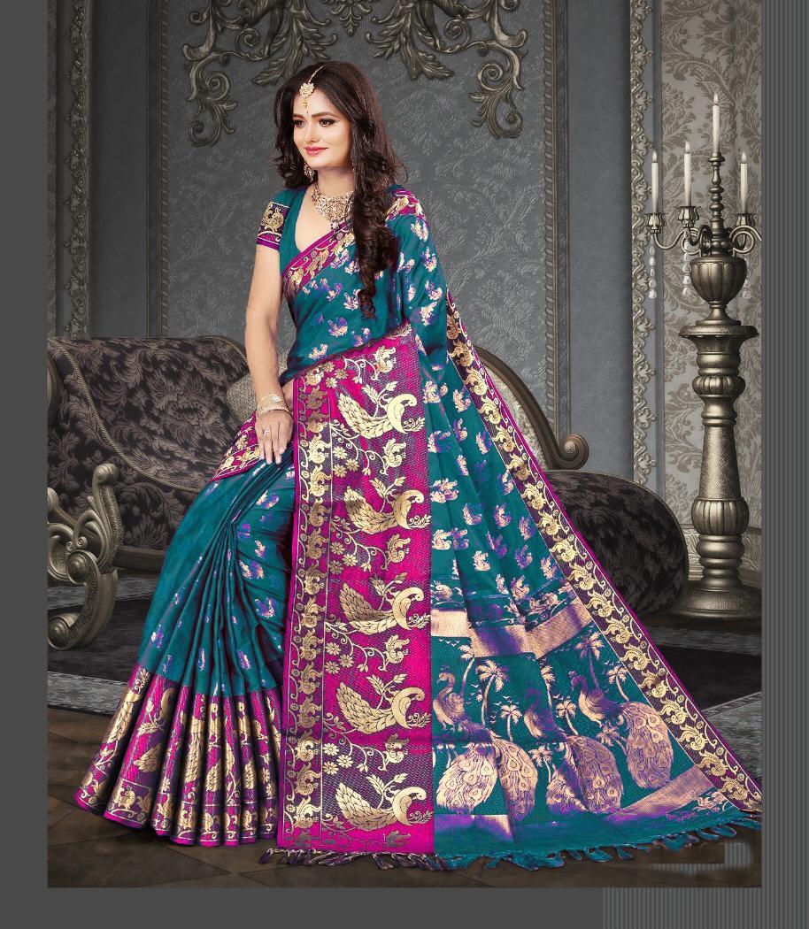 Golden Zari Rich Pallu Cotton Silk Saree With Jhalar (Tesslas)