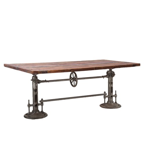 Crank Dining Table - Wood & Wrought Iron, 182x110x76 cm | Antique European Handmade Design, Indoor Furniture, Elegant Rectangle Shape, 6-Month Warranty