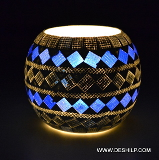 Glass Mason Jar Shaped Blue Candle Holder - Style: Modern Arts