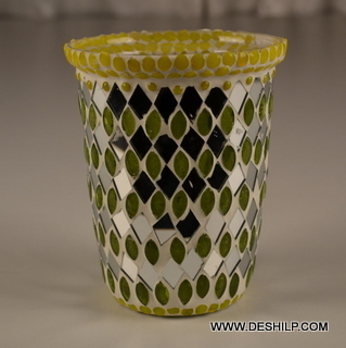 Mosaic Candle Hanging Handmade Lamp - Material: Glass