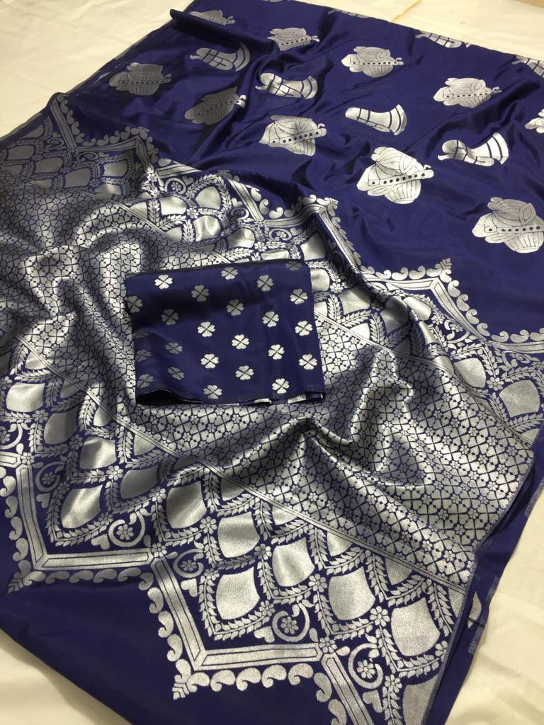 Heavy Lychee Silk Silver Jari Saree