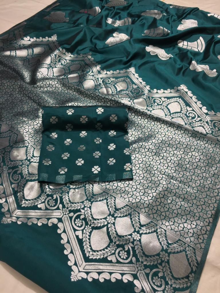 Heavy Lychee Silk Silver Jari Saree