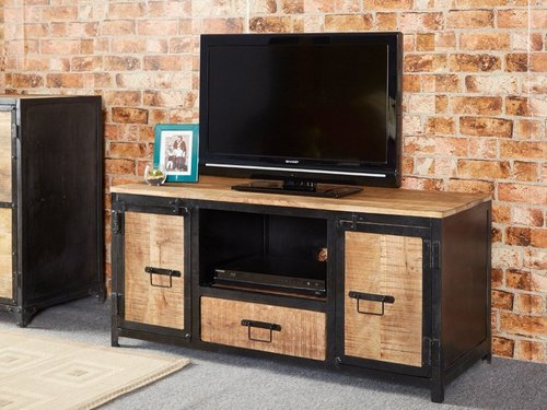 TV Unit - Wooden & Wrought Iron, 125W X 45D X 60H cm | European Antique Design, Handmade Artwork, Indoor Living Room Furniture, 6 Month Warranty
