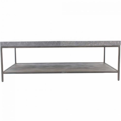 Marble Coffee Table - Wrought Iron & Wood, 40D X 78H cm | European Antique Design, Handmade Artwork, Indoor Living Room Furniture