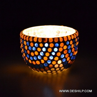 Multicolored Small Glass T Light Candle Holder - Style: Antique Imitation