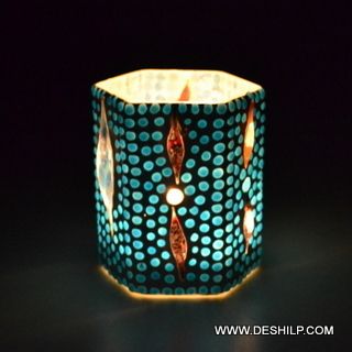 Blue Mosaic Glass Candle Holder