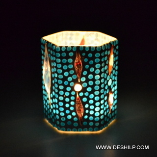 Cylindrical Blue Glass Candle Holder - Style: Modern Arts