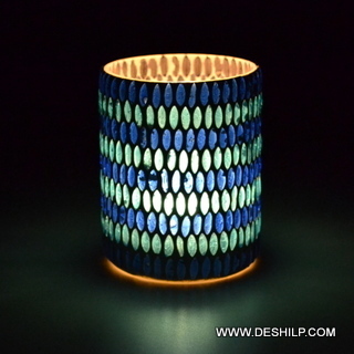 Designer Multi Mosaic Glass Candle Holder - Finishing: Polishing