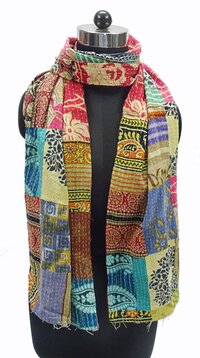 Vintage Patchwork Cotton Kantha Scarfs - 18x72 & 30x80 Inch | Multicolor, Ethnic Dress Type, Handmade, Medium Length, Lightweight At 2.250 Grams
